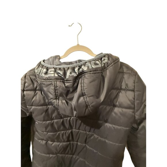 Under Armour Cold Gear Youth XL Black Hooded Puffer Jacket Front Zip Closure & L - Picture 6 of 7